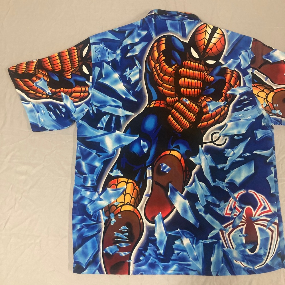 Vintage 2001 Marvel Comics Spider-Man Button Down Shirt‎ XL Blue Shattered Glass - Picture 13 of 13